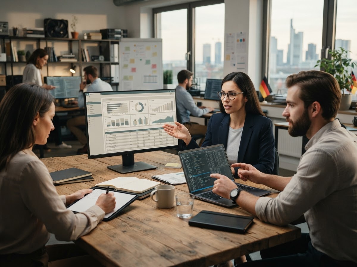 Boost-Reaction team reviewing predictive analytics and portfolio risk data